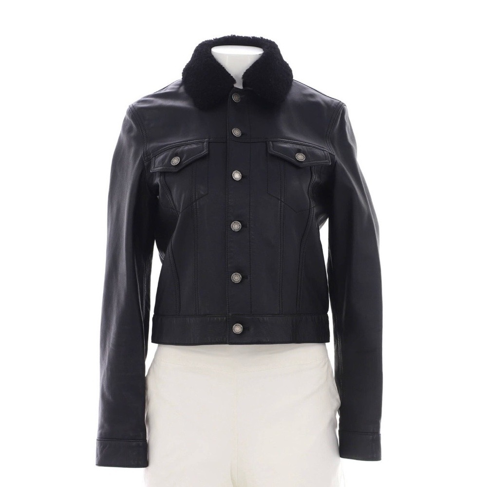 Saint Laurent Black Leather Trucker Jacket (Detachable collar)